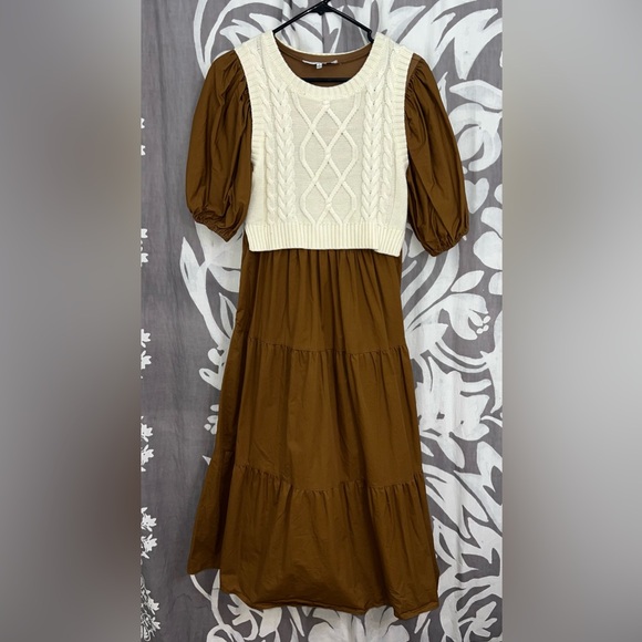 Sofie the Label Cognac Tiered Layered Sweater Dress - Picture 4 of 7